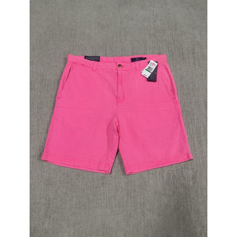 NWT Vineyard Vines Mens Size 35 Breaker Shorts Neon Pink Seersucker Classic Fit